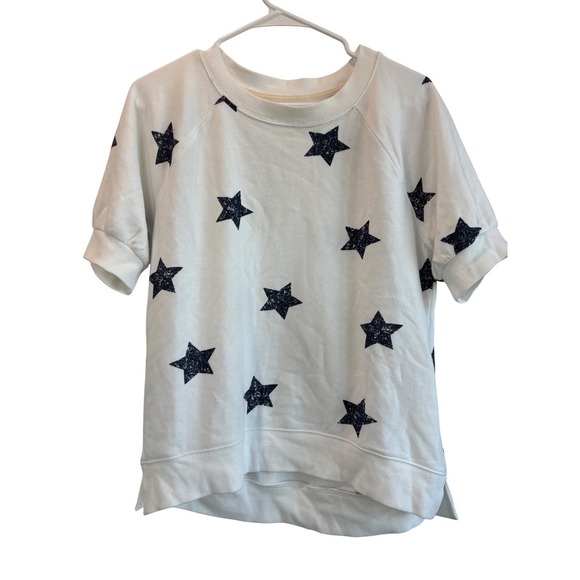 Lou & Grey White Sweatshirt‎ with Black Stars Short Sleeve Size Small - Picture 2 of 4